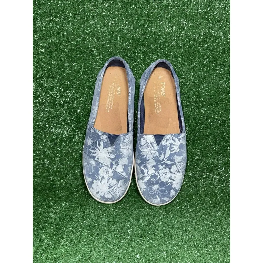 TOMS Womens Avalon Blue Floral Slip On Shoe Casual Comfy Low Top Sneakers Size 7